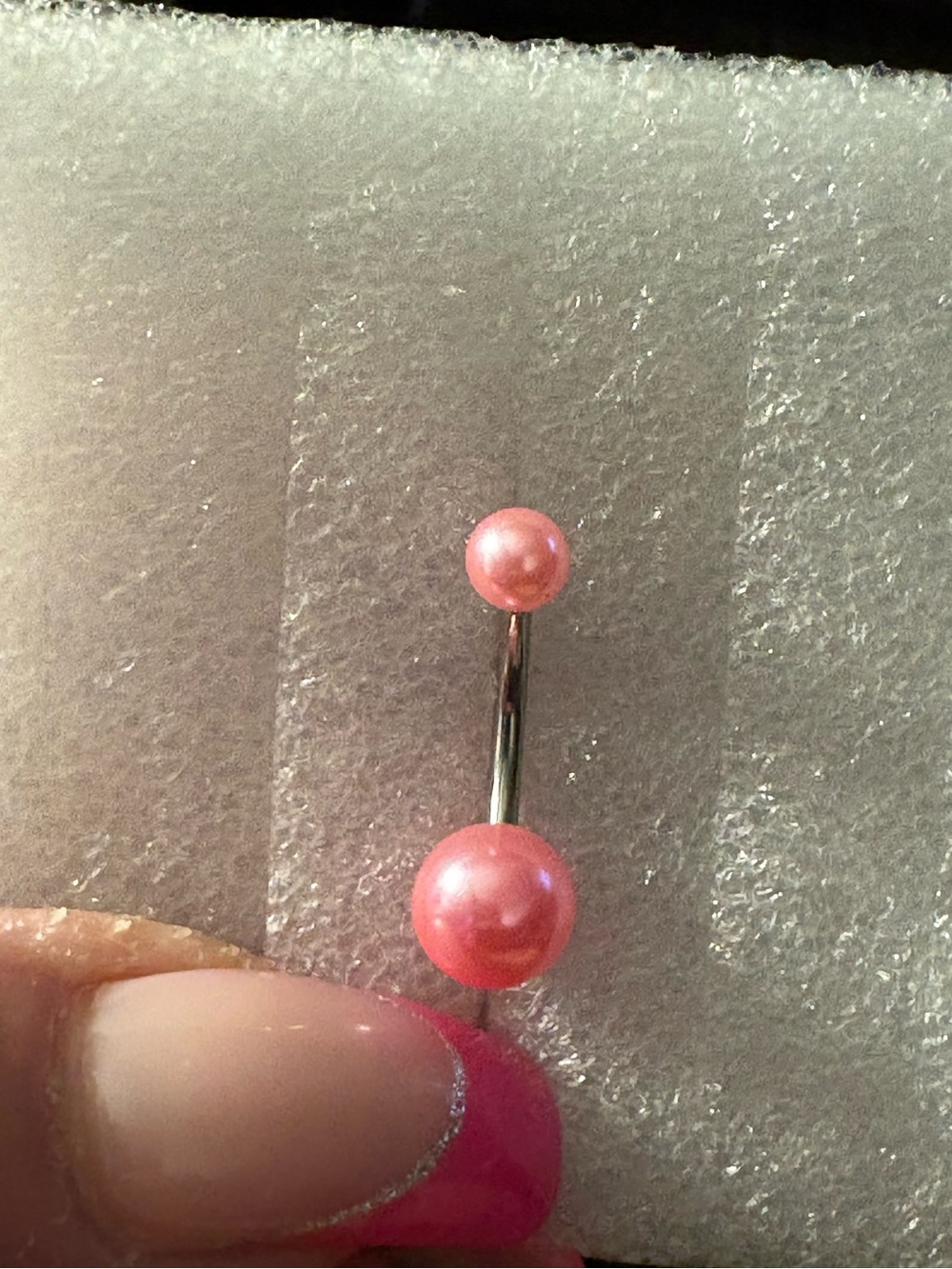 Belly Button Ring- pearl like with a Dark pink  Stainless Steel Navel  Ring